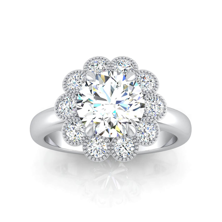 Floral Milgrain Halo Engagement Ring