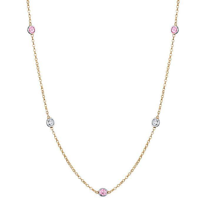 By the Inch Style Station Necklace with 0.50 cttw Diamonds and Pink Sapphires Gemstone Station Necklaces deBebians 