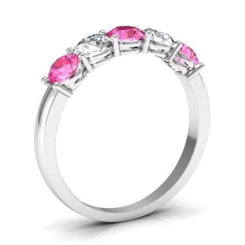 1.00 cttw Shared Prong Pink Sapphire and Diamond Five Stone Ring Five Stone Rings deBebians 