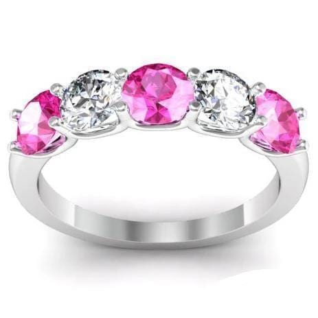 1.50cttw U Prong Pink Sapphire and Diamond Five Stone Band Five Stone Rings deBebians 