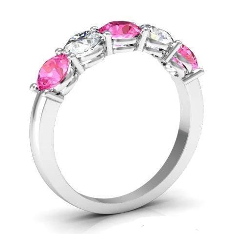 1.50cttw Shared Prong Pink Sapphire and Diamond Five Stone Ring Five Stone Rings deBebians 