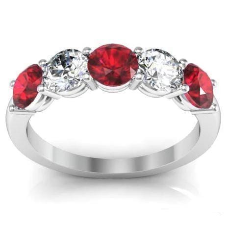 1.50cttw Shared Prong Ruby and Diamond 5 Stone Ring Five Stone Rings deBebians 