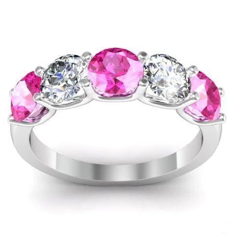 2.00cttw U Prong Pink Sapphire and Diamond Five Stone Band Five Stone Rings deBebians 