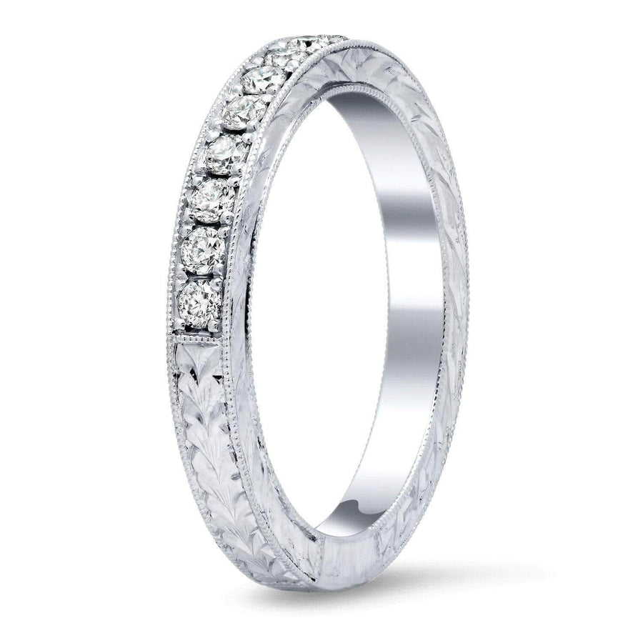 Diamond Wedding Ring with Milgrain and Hand Engraving Half Eternity Rings deBebians 