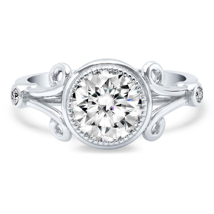Swirl Split Shank Bezel Set Diamond Accented Engagement Ring Diamond Accented Engagement Rings deBebians 