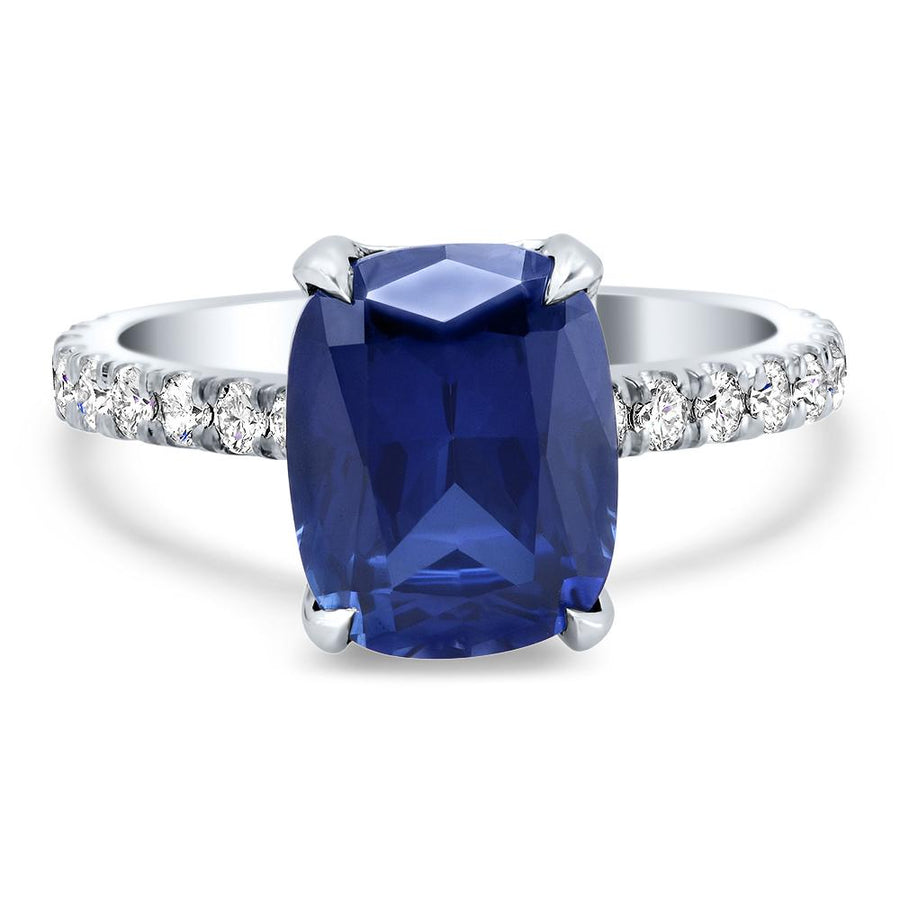 Lab Created Blue Sapphire & Diamond Engagement Ring Ready-To-Ship deBebians 
