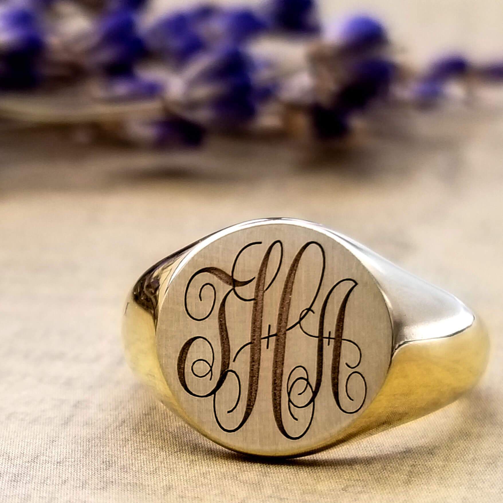 Initials & Diamonds Signet Ring - Solid Gold, Signet ring, Monogram Ring, Initial Ring, Diamond