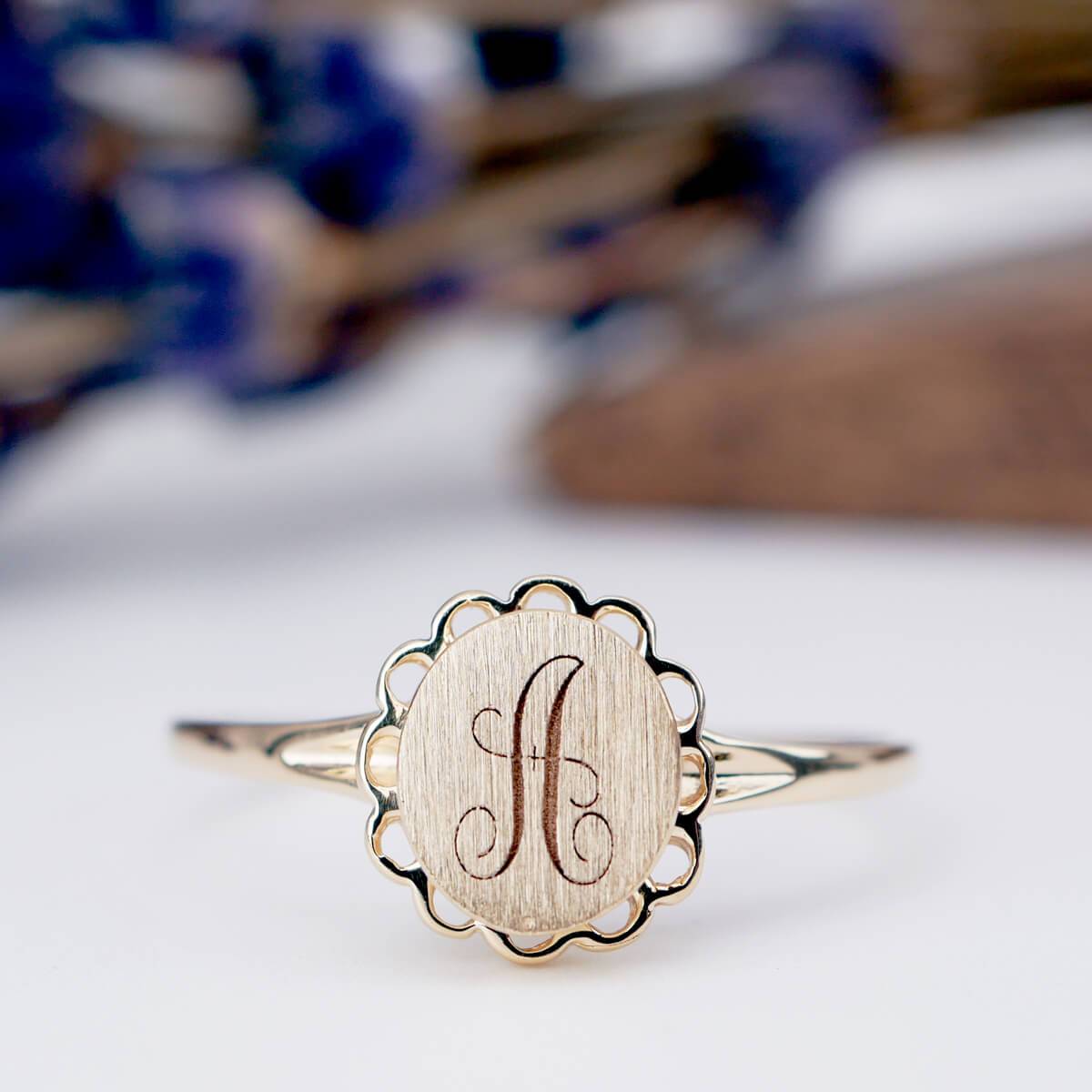 14k Gold Signet Ring Monogram Ring