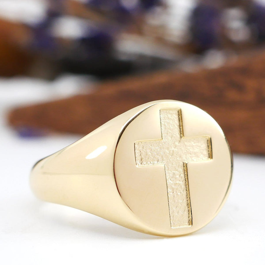 Men's Cross Signet Ring with Solid Back