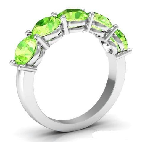 3.00cttw Shared Prong 5 Stone Peridot Birthstone Ring Five Stone Rings deBebians 