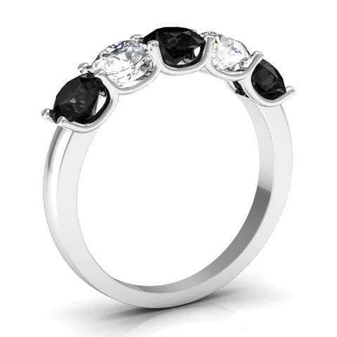 1.50cttw U Prong Black and White Diamond Five Stone Ring Five Stone Rings deBebians 