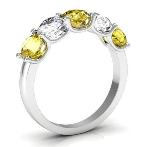 2.00cttw U Prong Diamond and Yellow Sapphire Gemstone Five Stone Band Five Stone Rings deBebians 