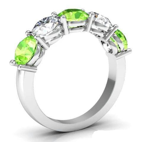 3.00cttw Shared Prong 5 Stone Ring with Peridot and Diamonds Five Stone Rings deBebians 