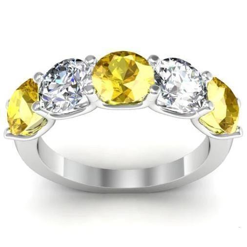 3.00cttw U Prong Yellow Sapphire and Diamond 5 Stone Band Five Stone Rings deBebians 