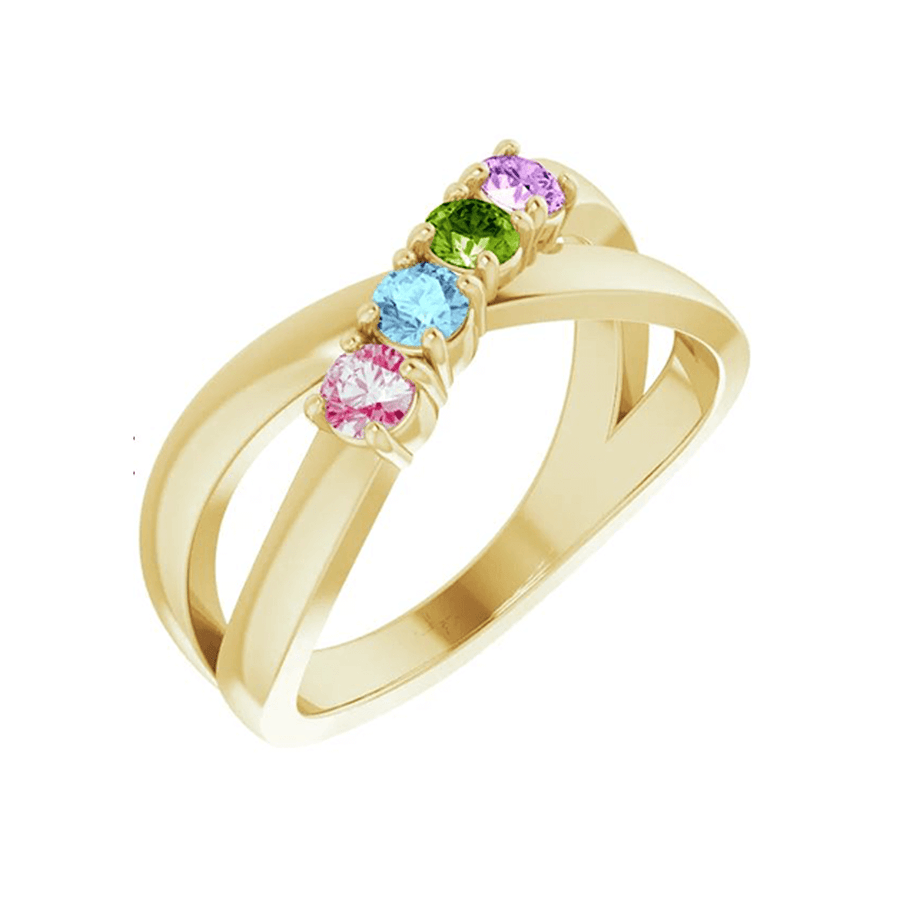 14k Gold Ring for Mother with Four Custom Birthstones