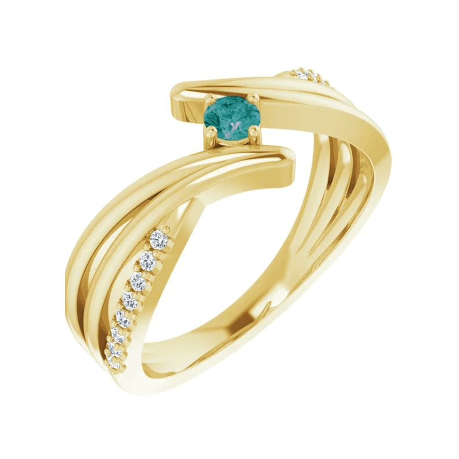 14k Mother's Ring with One Round Birthstone & Diamonds