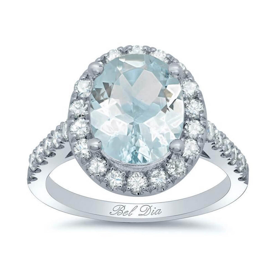 Pave Diamond Oval Halo Engagement Ring for Aquamarine