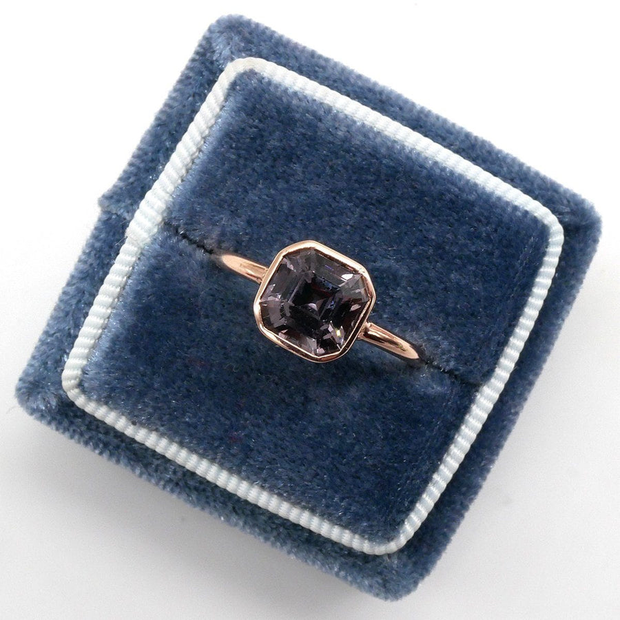 Asscher Grey Spinel & Rose Gold Solitaire Ring Ready-To-Ship deBebians 