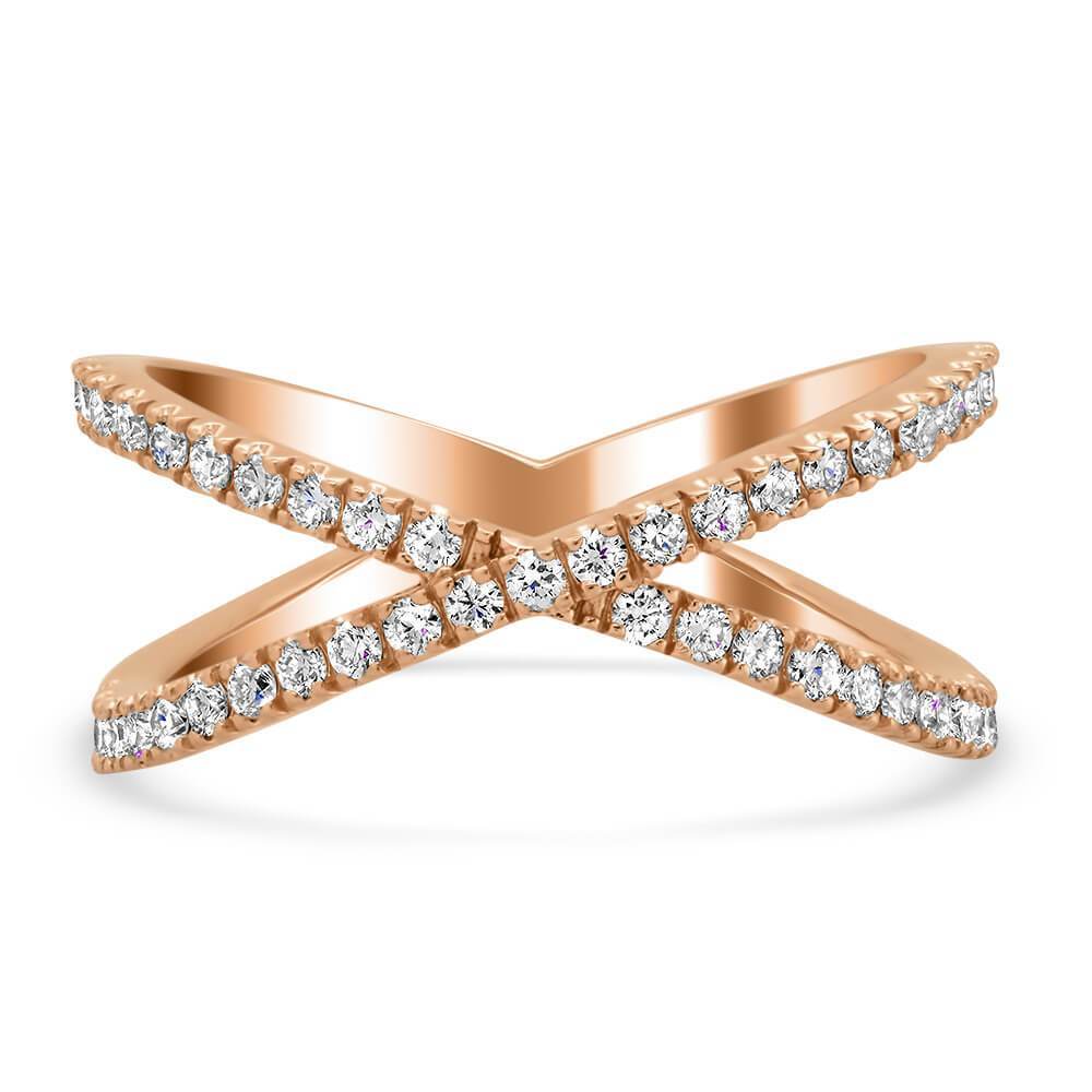 Pave Diamond Crossover X Ring in 14kt Rose Gold deBebians