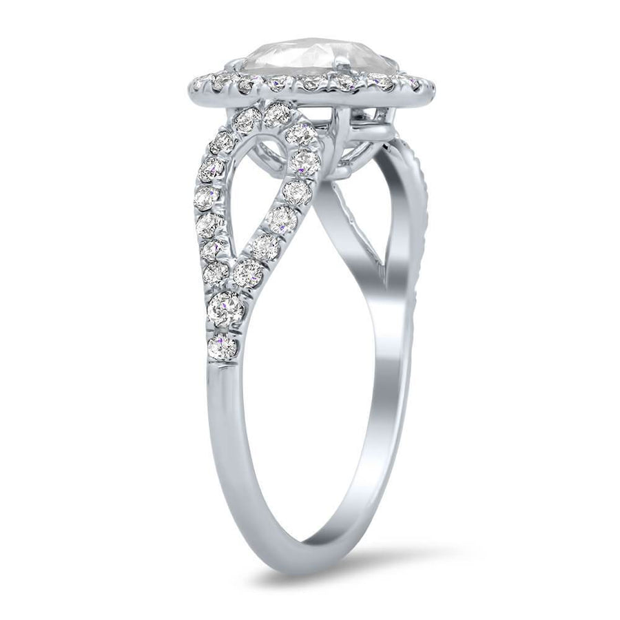 Rose Cut Moissanite with Diamond Accented Engagement Ring Ready-To-Ship deBebians 