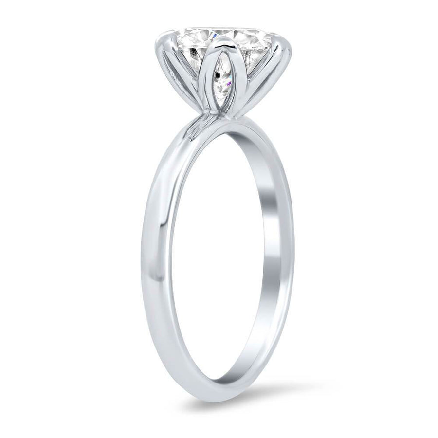 Round Moissanite Tulip Engagment Ring Moissanite Engagement Rings deBebians 14k White Gold 