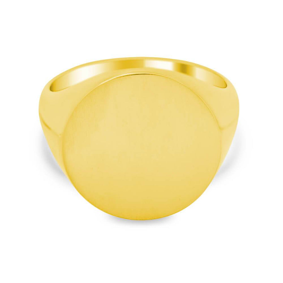 Men's Round Signet Ring - Large Signet Rings deBebians 14k Yellow Gold Solid Back 