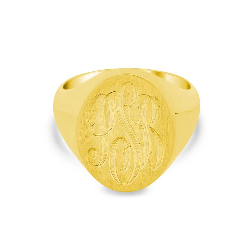 Raised Monogrammed Signet Ring for Women | deBebians 18K Yellow Gold