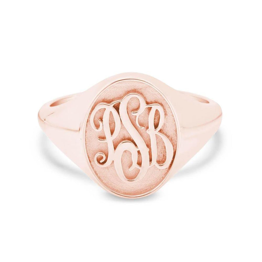 Raised Monogram Signet Ring for Women Signet Rings deBebians 14k Rose Gold 