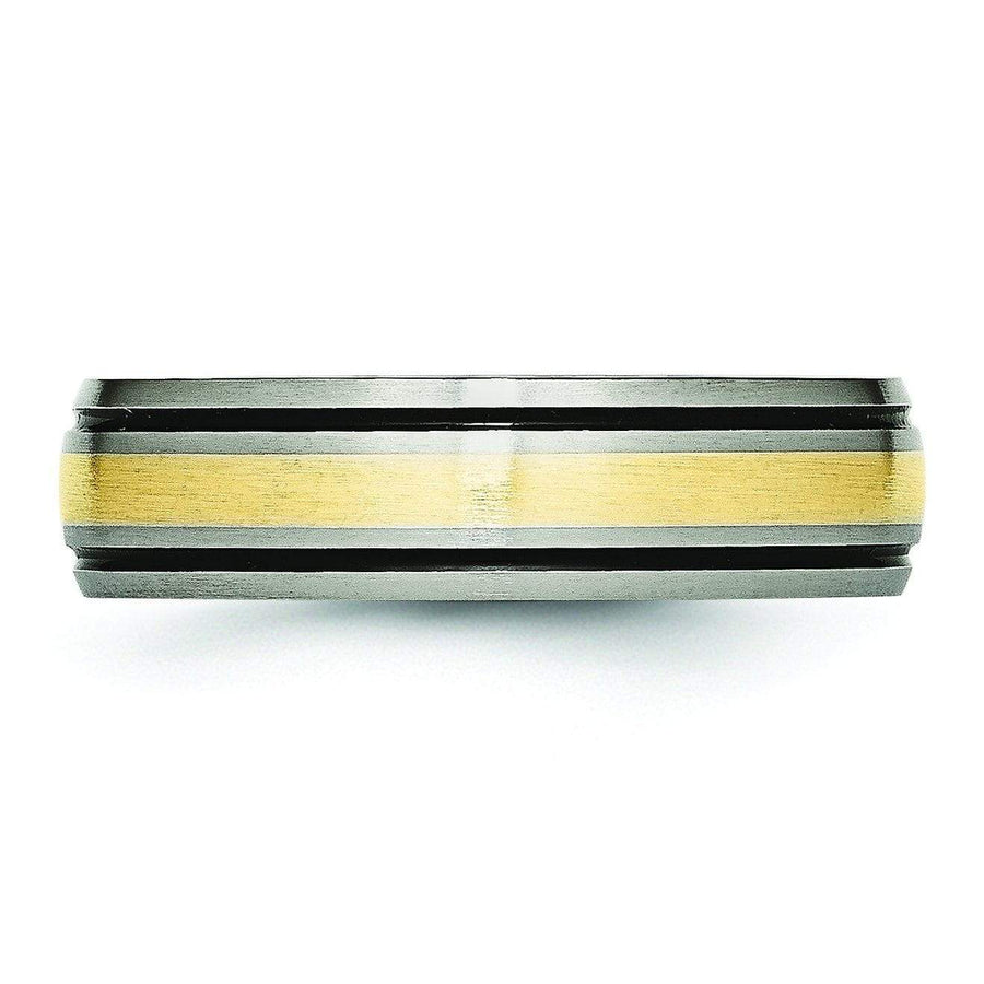 14k Yellow Gold & Black Inlay Titanium Ring Matte Finish in 6mm Titanium Wedding Rings deBebians 