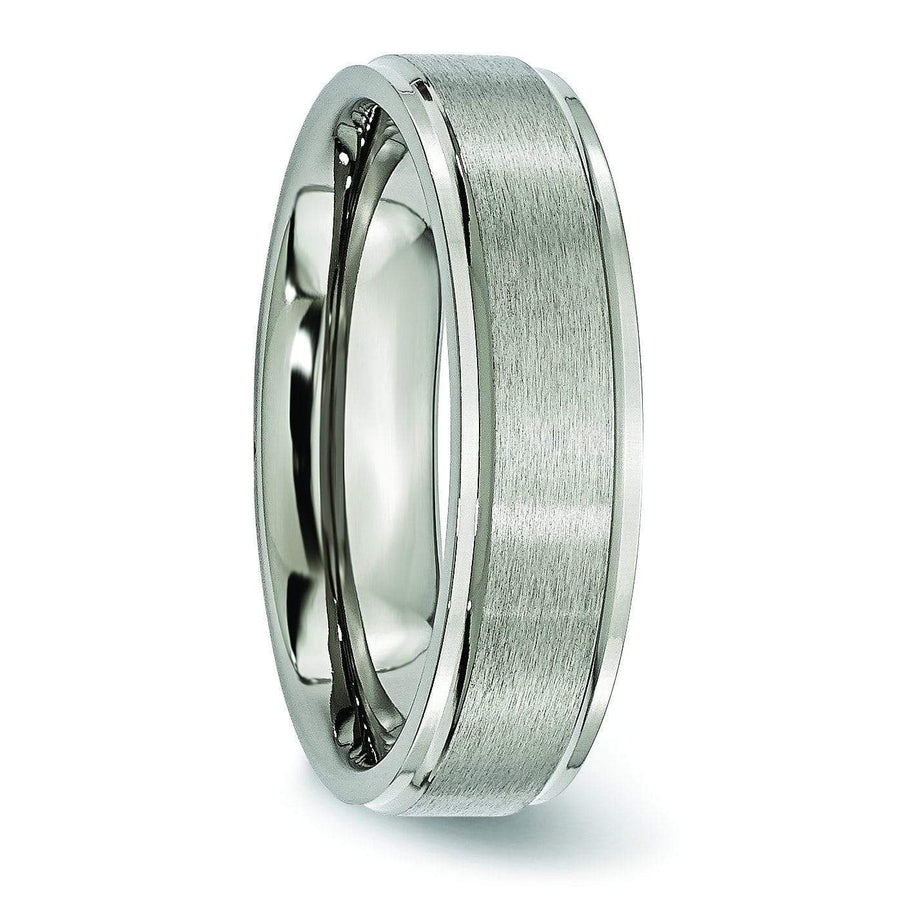 6mm Titanium Wedding Ring Step Edge Brushed Finish Titanium Wedding Rings deBebians 