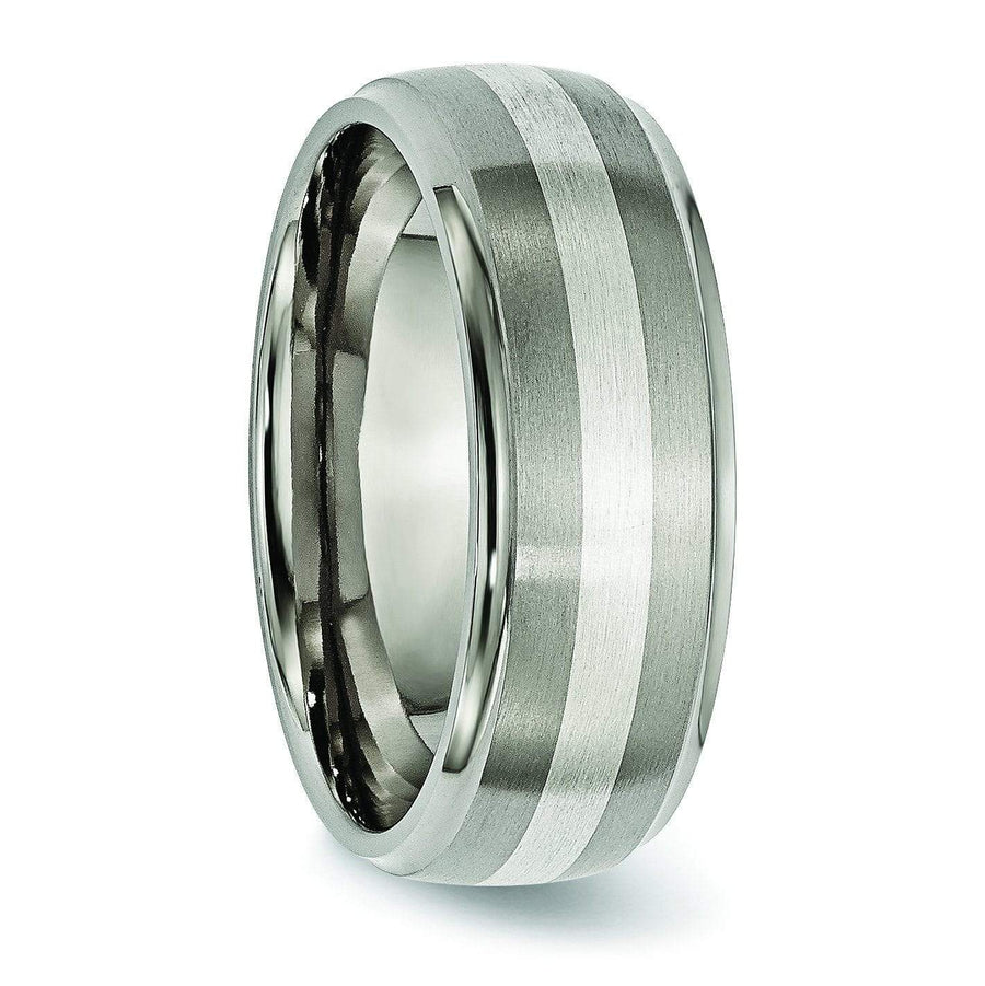 Titanium and Silver Ring Matte and High Polish Finish in 8mm Titanium Wedding Rings deBebians 