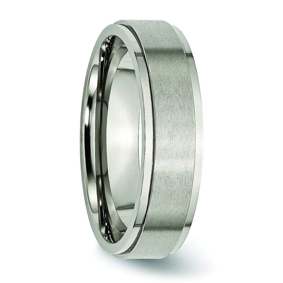 6mm Step Edge Brushed Titanium Ring Titanium Wedding Rings deBebians 