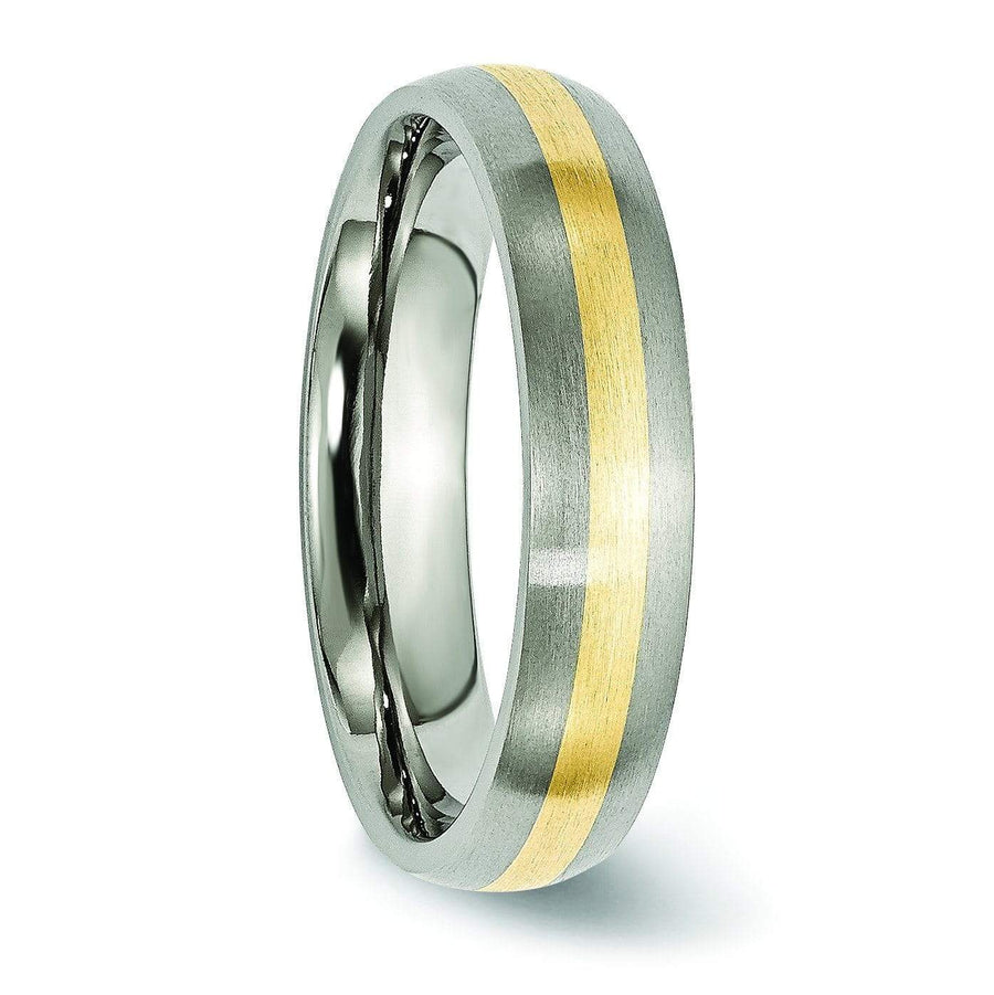 14k Yellow Gold Inlay Titanium Ring Matte Finish in 5mm Titanium Wedding Rings deBebians 