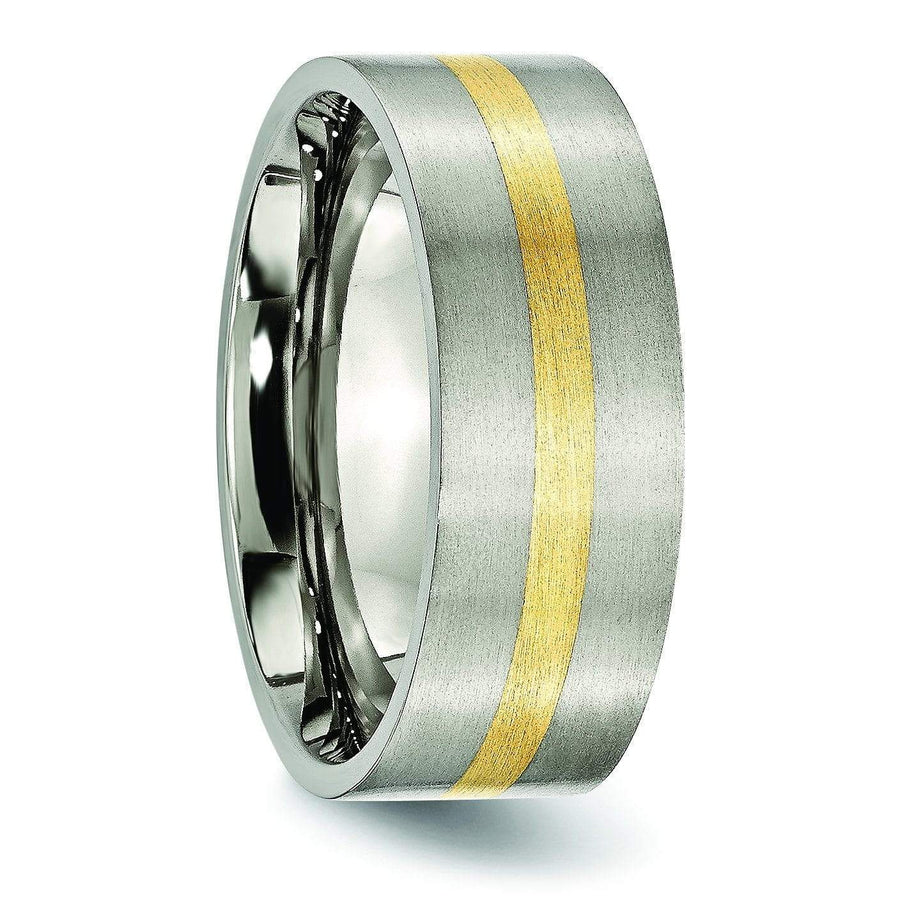 14k Gold Inlay Titanium Ring Flat Matte Finish 8mm Titanium Wedding Rings deBebians 