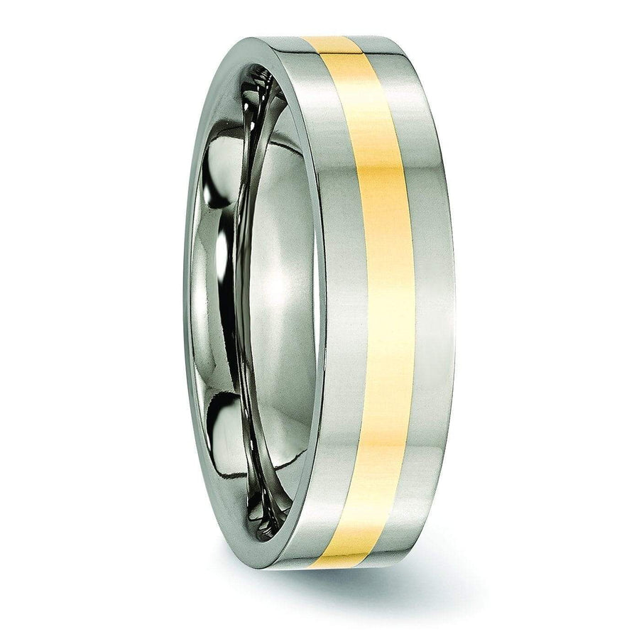 14kt Yellow Gold Inlay Titanium Ring Polished Finish in 6mm Titanium Wedding Rings deBebians 