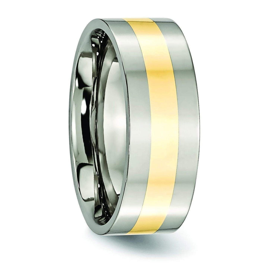 14k Gold and Titanium Ring Flat Polished Finish in 8mm Titanium Wedding Rings deBebians 