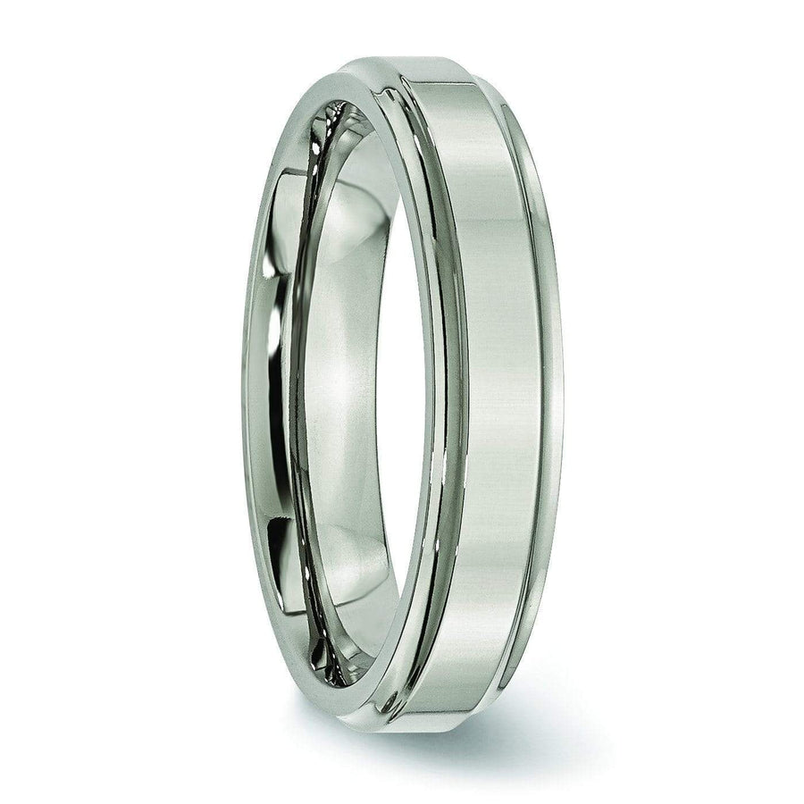 Grooved Edge Titanium Ring High Polish Finish in 5mm Titanium Wedding Rings deBebians 