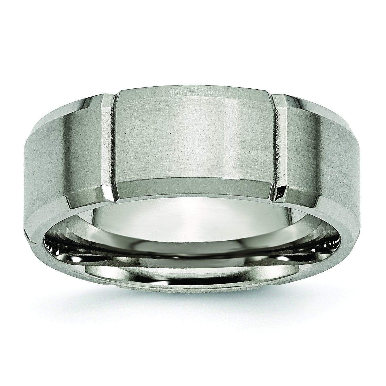 Titanium Brushed Center 6mm Ridged Edge Band (Size 8.5) Made In