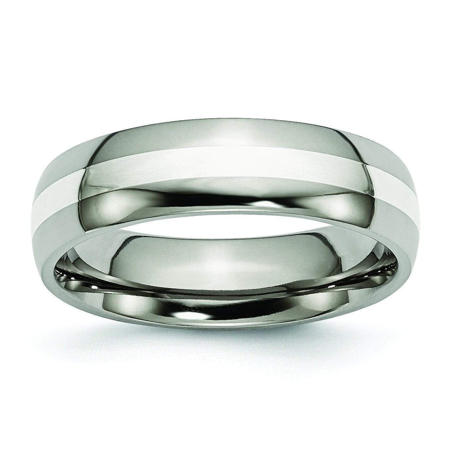 Titanium Ring Silver Inlay High Polish Finish in 6mm Titanium Wedding Rings deBebians 