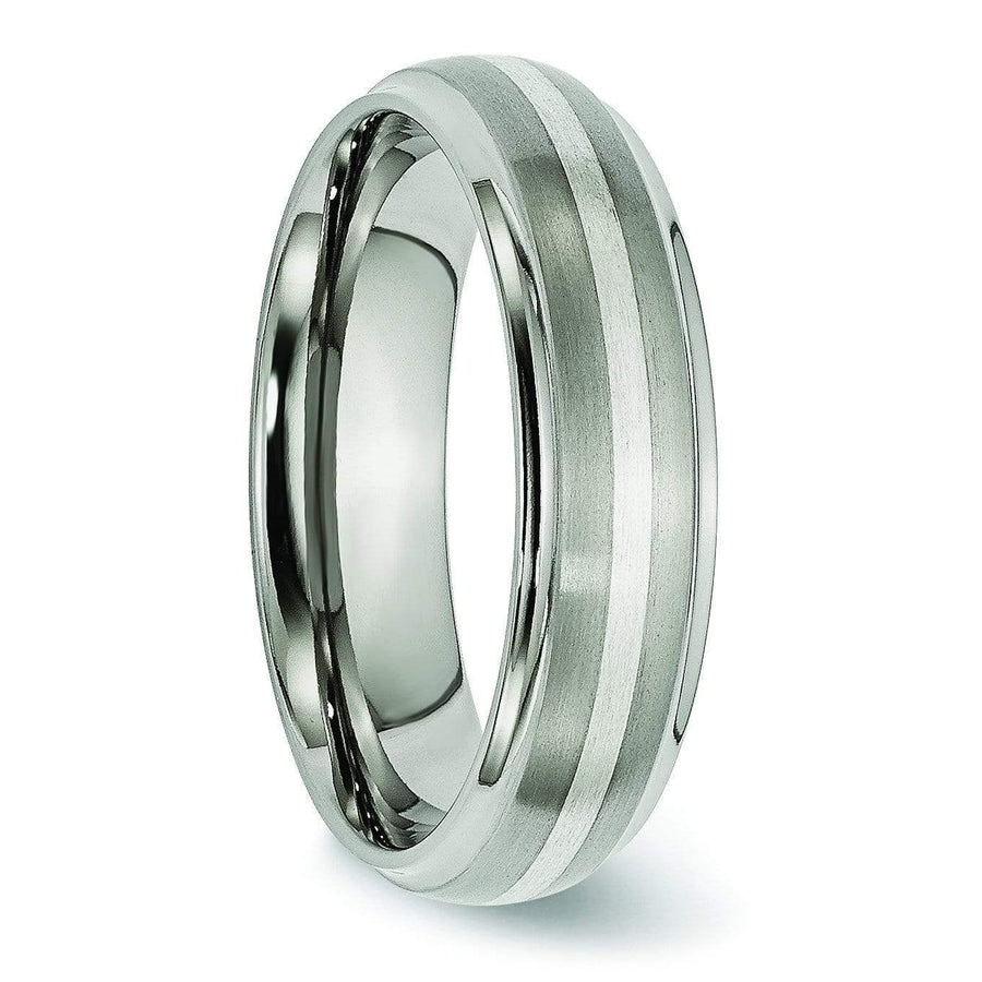 Titanium Ring Silver Inlay Matte and High Polish Finish in 6mm Titanium Wedding Rings deBebians 