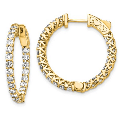 Diamond Inside Out Hoops with Trellis Design Earrings deBebians 14k Yellow Gold 