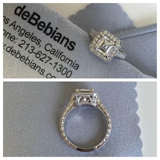 Art Deco Engagement Ring with Milgrain and Hand Engraving Halo Engagement Rings deBebians 
