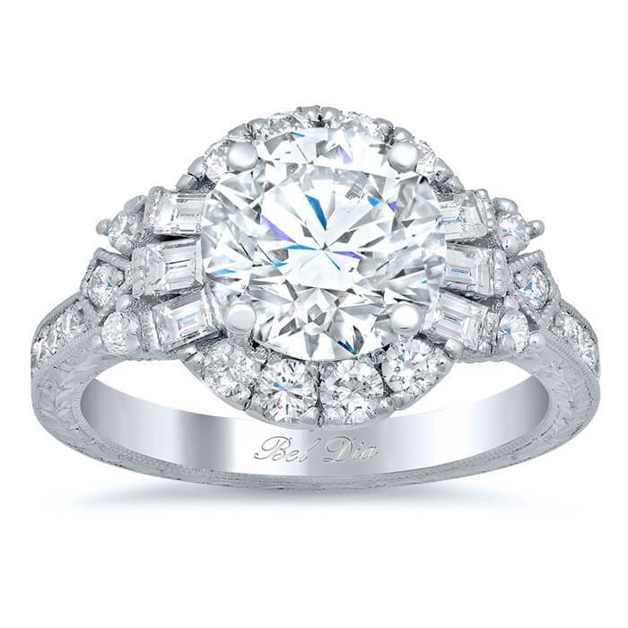 Art Deco Style Halo Engagement Ring Diamond Accented Engagement Rings deBebians 