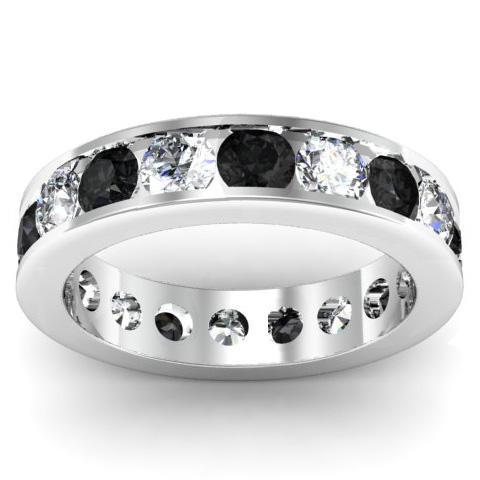 Black and White Diamond Round Gemstone Eternity Band in Channel Setting Gemstone Eternity Rings deBebians 