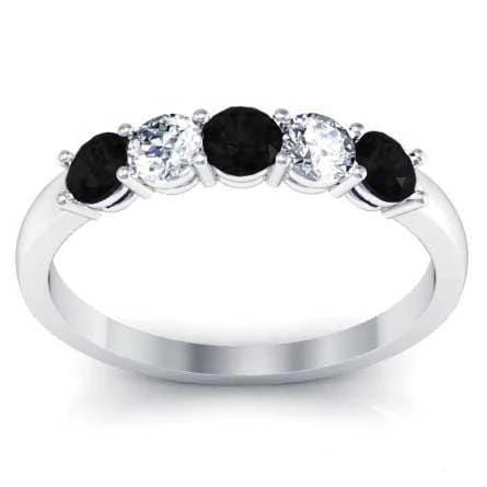 0.50cttw Shared Prong Black Diamond and White Diamond Five Stone Ring Five Stone Rings deBebians 