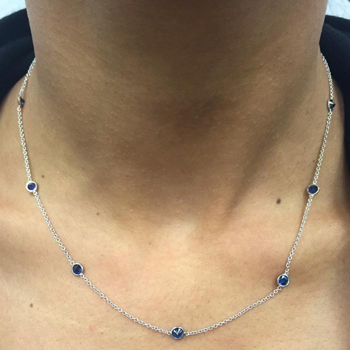 Blue Sapphire Station Necklace Necklaces deBebians 