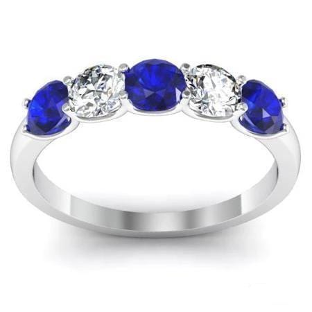 1.00cttw U Prong Blue Sapphire and Diamond Five Stone Band Five Stone Rings deBebians 