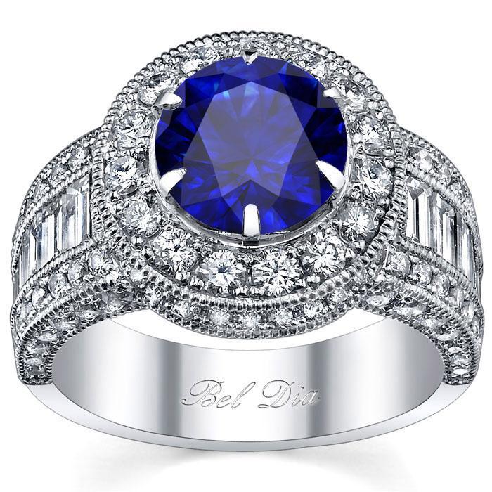Blue Sapphire Round Halo Engagement Ring – deBebians
