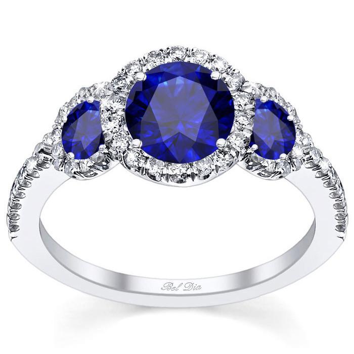 Three Stone Blue Sapphire Engagement Ring deBebians