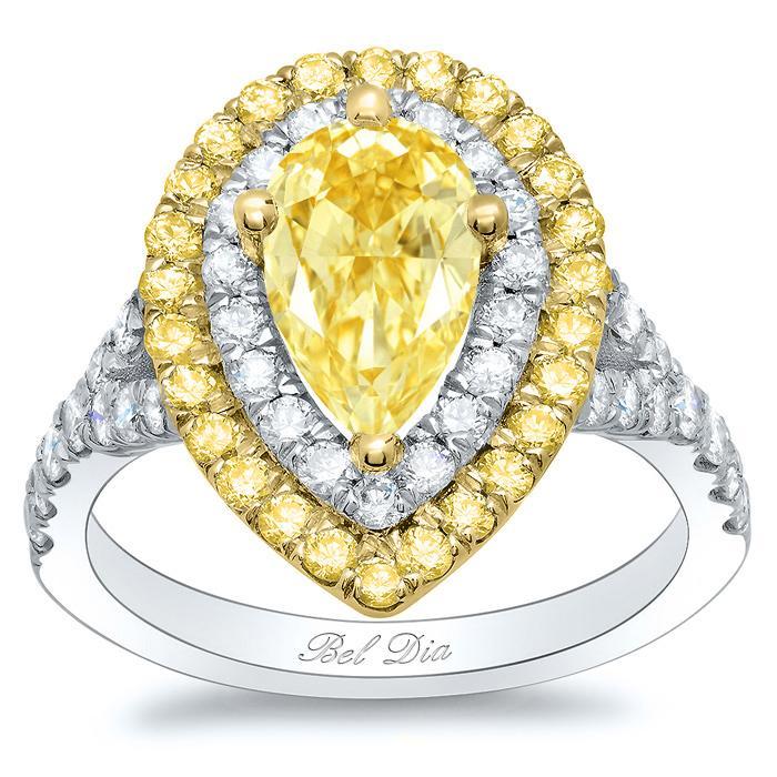 Canary Pear Double Halo Engagement Ring with Yellow Diamond Outer Halo Yellow Diamond Engagement Rings deBebians 